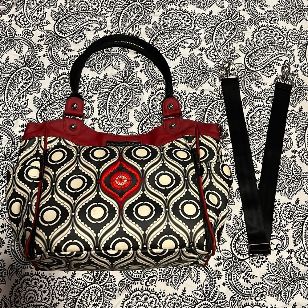 Petunia Pickle Bottom Diaper Bag/Purse- Red Black Cream